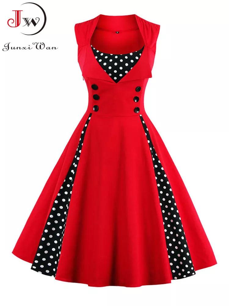 S-5XL Women Robe Retro Vintage Dress 50s 60s Rockabilly Dot Swing Pin Up Summer Party Dresses Elegant Tunic Vestidos Casual - YOURISHOP.COM