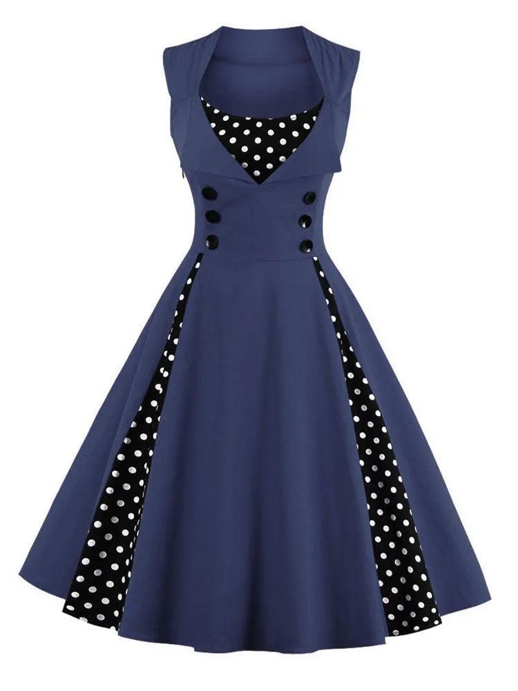 S-5XL Women Robe Retro Vintage Dress 50s 60s Rockabilly Dot Swing Pin Up Summer Party Dresses Elegant Tunic Vestidos Casual - YOURISHOP.COM