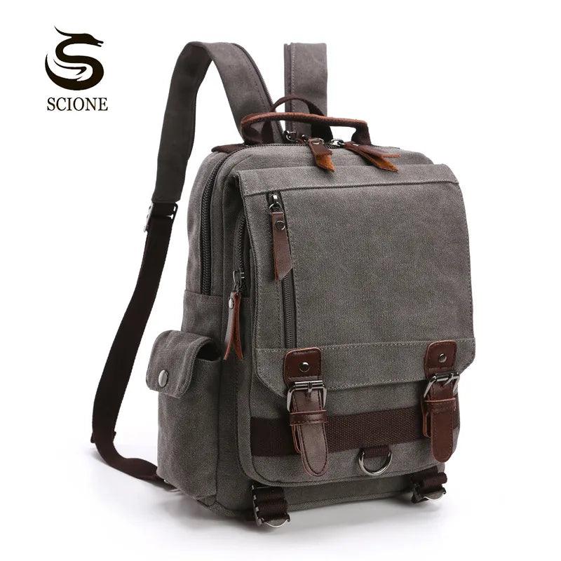 Scione Small Canvas Backpack Men Travel Back Pack Multifunctional Shoulder Bag Women Laptop Rucksack School Bags Female Daypack - YOURISHOP.COM