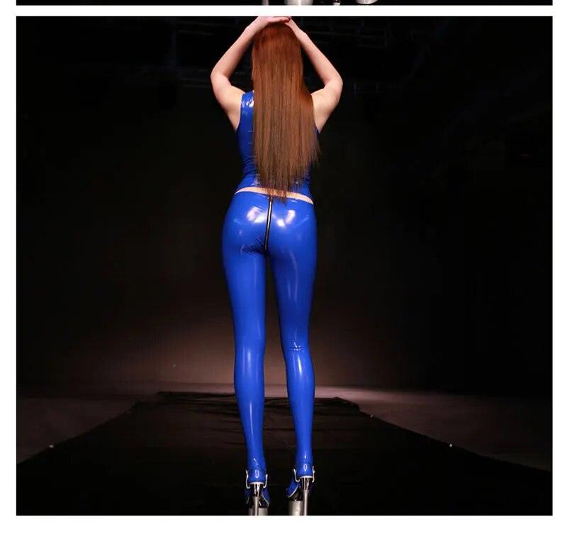 Sexy Women PVC Shiny Open Crotch Pencil Pants Sexy Tight Latex Wetlook Punk Push Up Pants Pantyhose Clubwear Candy Color F58 - YOURISHOP.COM