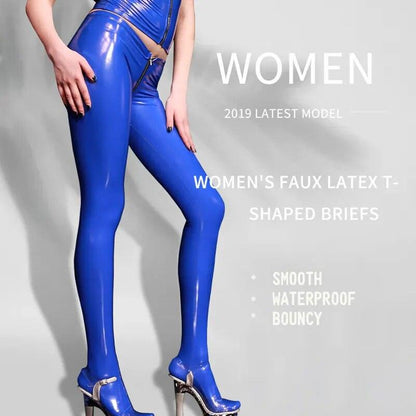 Sexy Women PVC Shiny Open Crotch Pencil Pants Sexy Tight Latex Wetlook Punk Push Up Pants Pantyhose Clubwear Candy Color F58 - YOURISHOP.COM