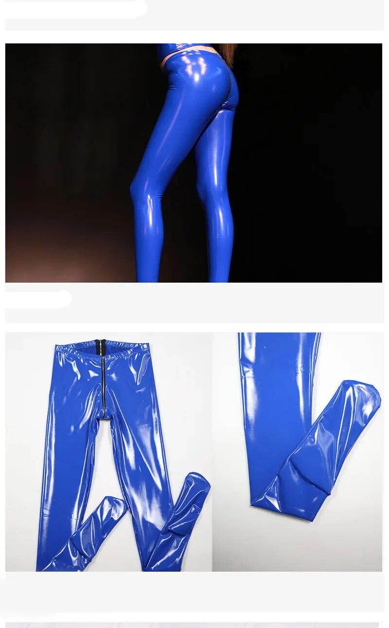 Sexy Women PVC Shiny Open Crotch Pencil Pants Sexy Tight Latex Wetlook Punk Push Up Pants Pantyhose Clubwear Candy Color F58 - YOURISHOP.COM