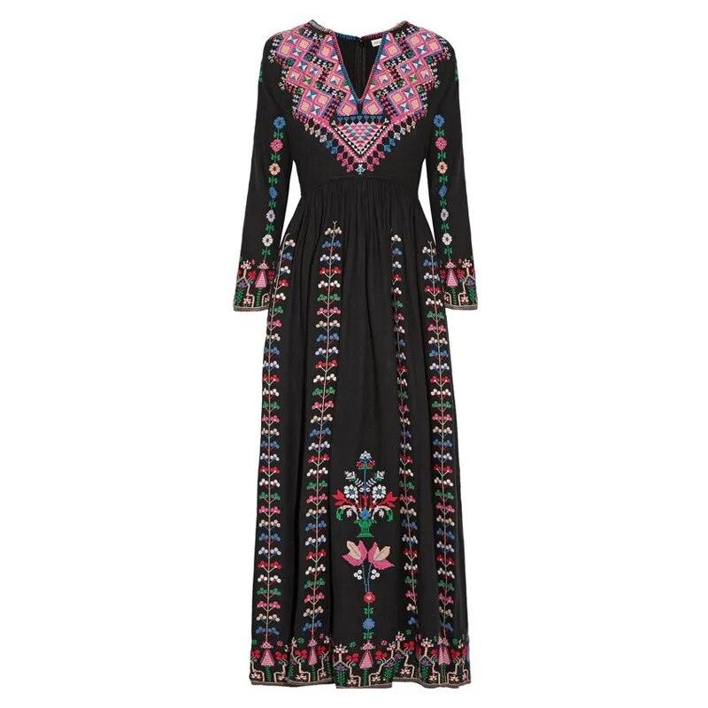 Summer new Bohemian tourist holiday beach dress heavy industry embroidery ethnic wind v-neck dress - YOURISHOP.COM