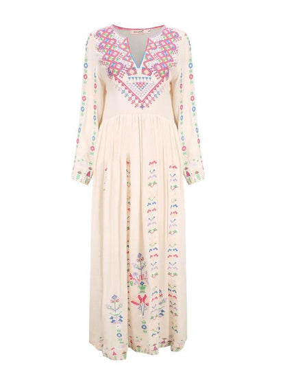 Summer new Bohemian tourist holiday beach dress heavy industry embroidery ethnic wind v-neck dress - YOURISHOP.COM