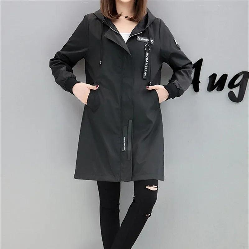 Trench Coat Womens 2022 Spring Autumn Hoodies Tops Slim Students Baseball Clothes Medium length Windbreaker Coats Lady Outerwear - YOURISHOP.COM