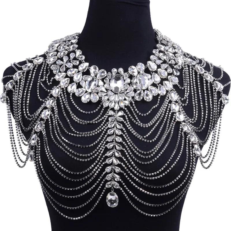 Vintage Bridal Shoulder Strap Luxury Wedding Jewelry Long Crystal Necklace Chains - YOURISHOP.COM