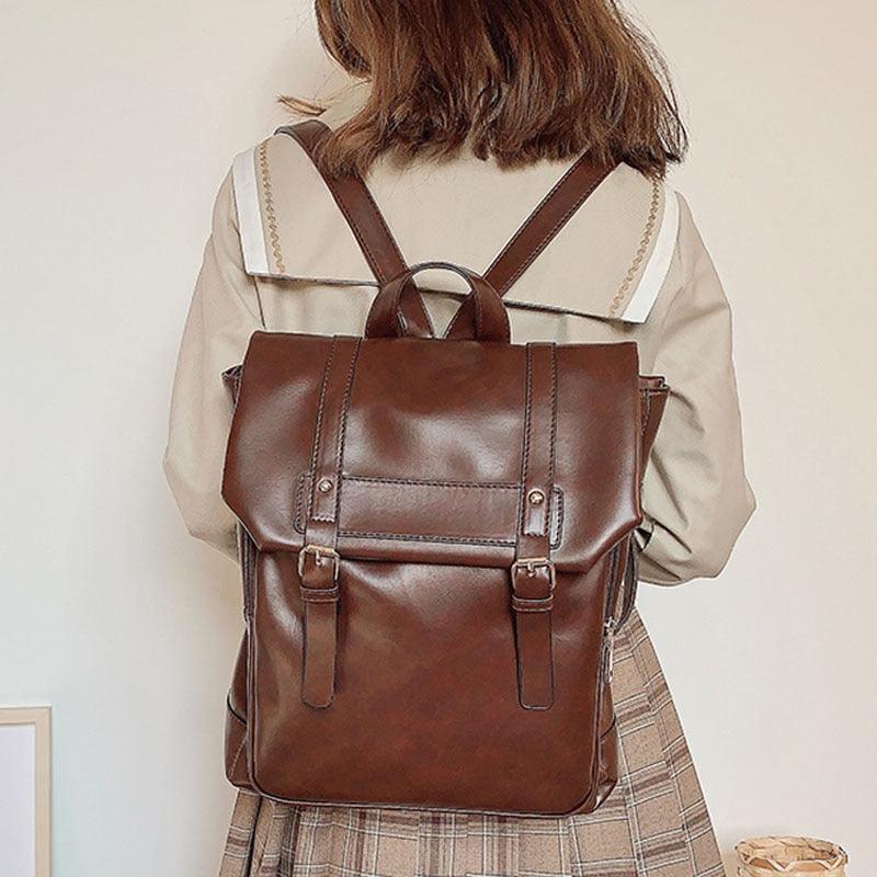 Vintage Leather Backpack Women Fashion Large Drawstring Rucksack School Travel Bag For Teenage Girls Mochilas Black Brown XA480H - YOURISHOP.COM