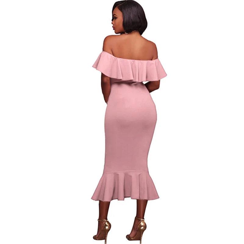 Women's Off Shoulder Sleeveless Mermaid Dress Sexy Bodycon Dress Slash Neck Ruffles Backless Yellow Elegant Party Dress 2023 - YOURISHOP.COM