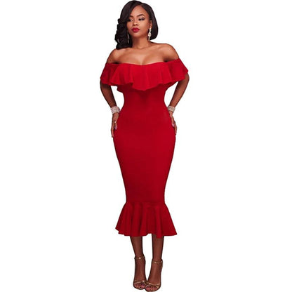 Women's Off Shoulder Sleeveless Mermaid Dress Sexy Bodycon Dress Slash Neck Ruffles Backless Yellow Elegant Party Dress 2023 - YOURISHOP.COM