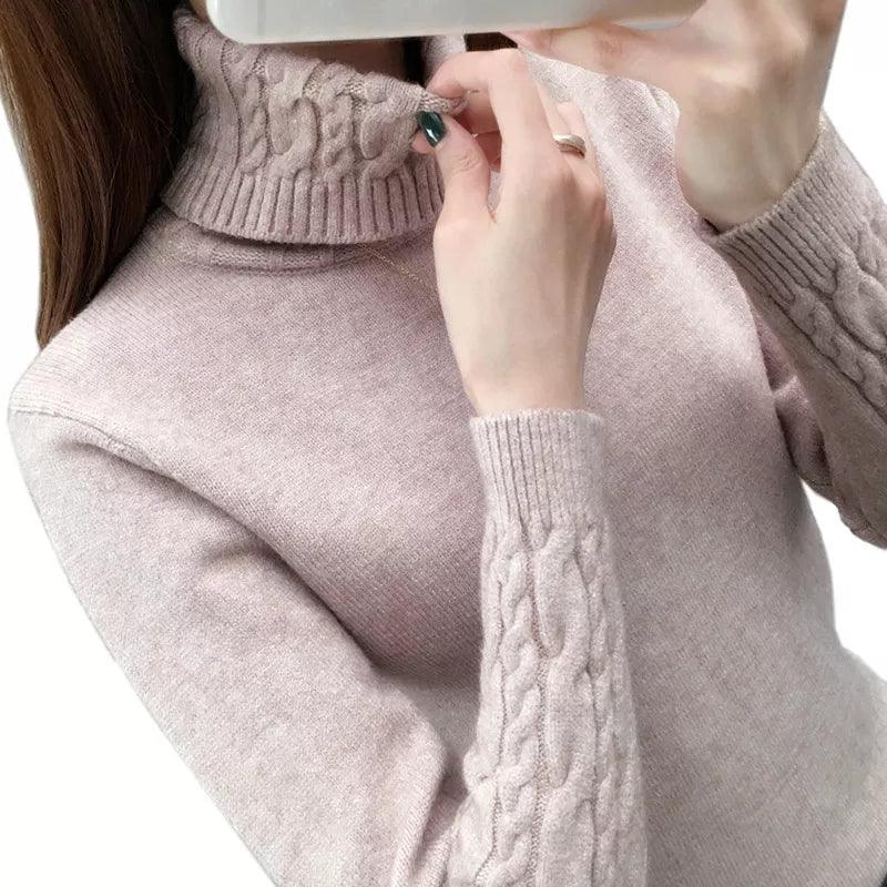 Women Sweater Turtleneck Pullovers Autumn Winter Sweaters New 2023 Long Sleeves Thick Warm Female Sweater Khaki - YOURISHOP.COM