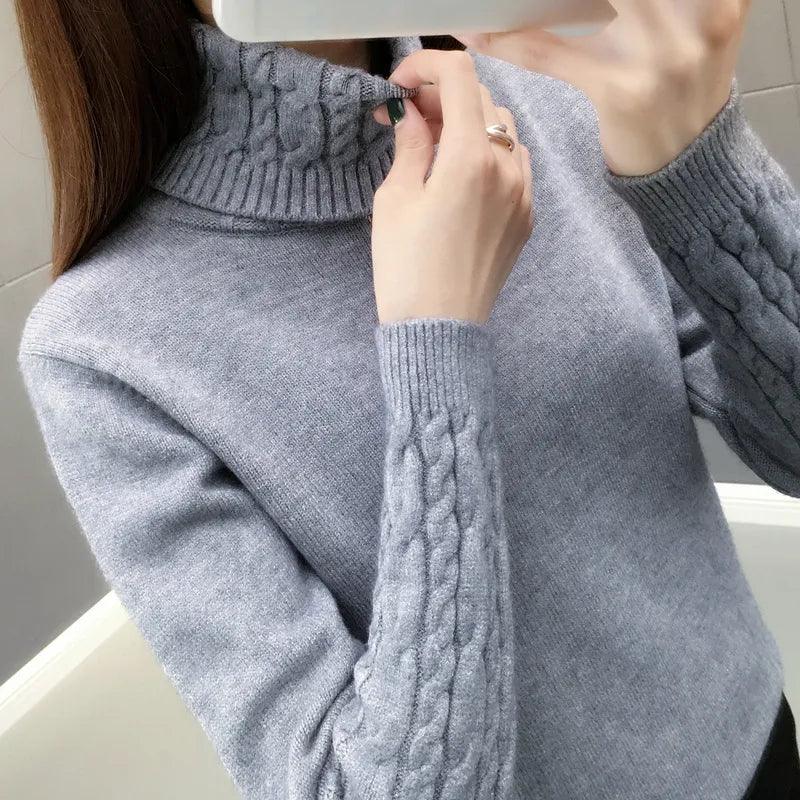 Women Sweater Turtleneck Pullovers Autumn Winter Sweaters New 2023 Long Sleeves Thick Warm Female Sweater Khaki - YOURISHOP.COM