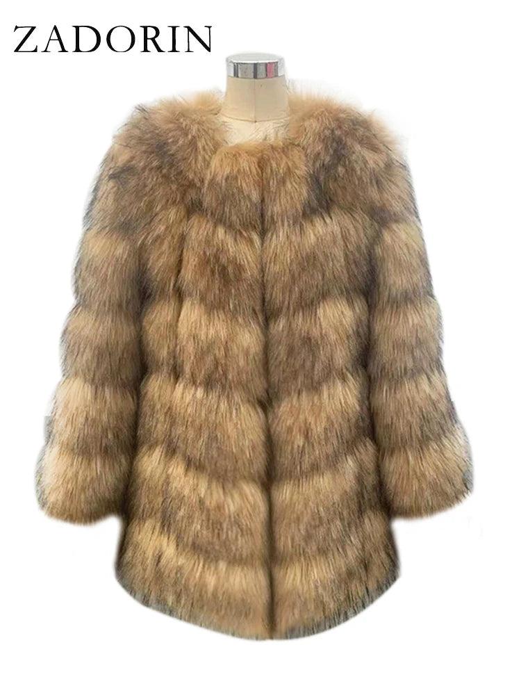 ZADORIN New Luxury Splicing Long Faux Fur Coat Women Thick Warm Winter Fashion Fluffy Faux Fur Jacket Coats for Women Outerwear - YOURISHOP.COM