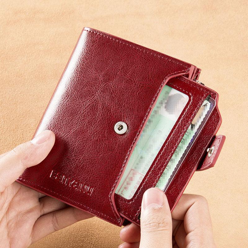 Fahion Women Genuine Leather Wallet RFID Blocking Short Multi Function Large Capacity Zipper Coin Purse Money Clip - YOURISHOP.COM