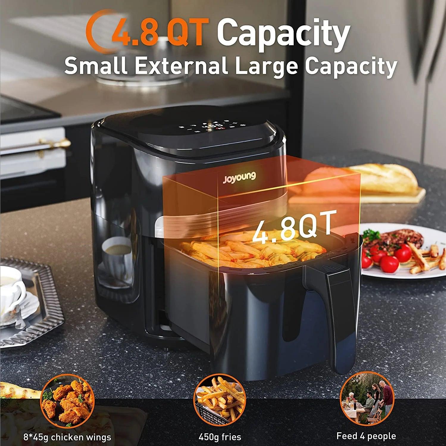 4.8qt Compact Air Fryer, Non Stick Frying Basket, Small Manual Air Fryer  With Timer Knob And Temperature Knob, Black