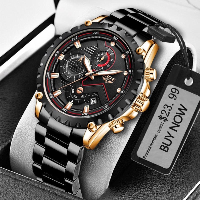 LIGE Fashion Mens Watches Top Luxury Brand Silver Stainless Steel 30m YOURISHOP.COM