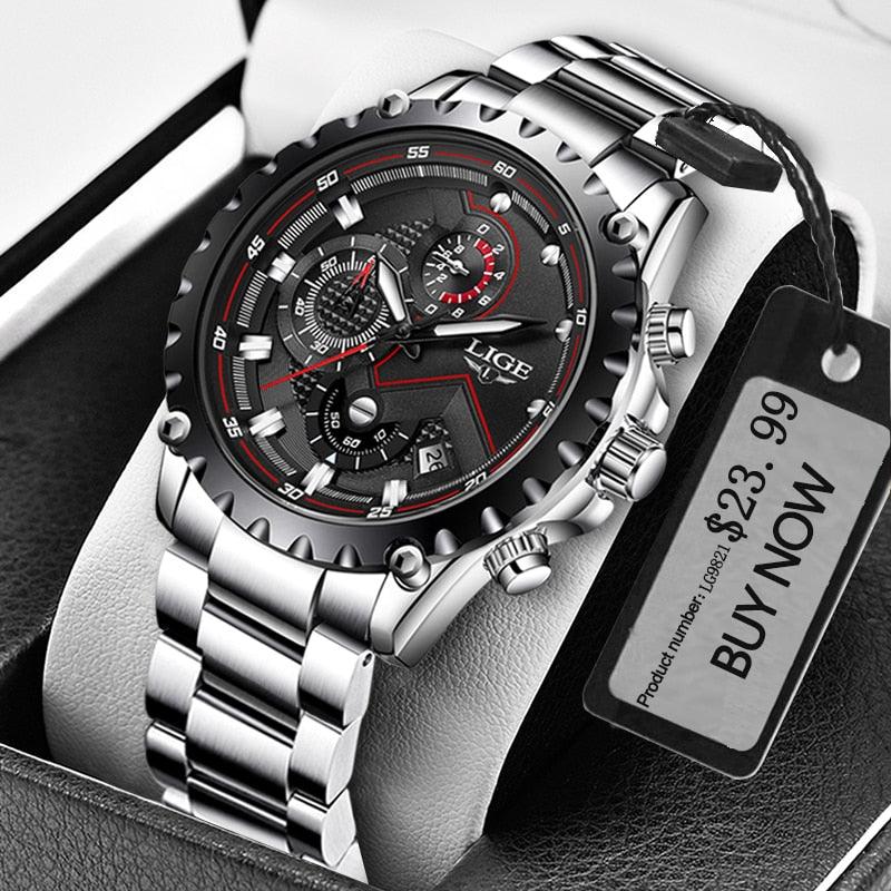 LIGE Fashion Mens Watches Top Luxury Brand Silver Stainless Steel 30m YOURISHOP.COM