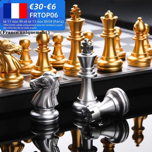 Medieval Chess Set With High Quality Chessboard 32 Gold Silver Chess Pieces Magnetic Board Game Chess Figure Sets Szachy Checker - YOURISHOP.COM