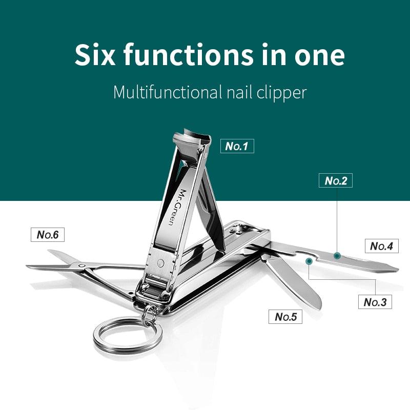 MR.GREEN Multifunctional Nail Clipper Stainless Steel Six Functions Nail Files Bottle Opener Small Knife Scissors Nail Cutter - YOURISHOP.COM