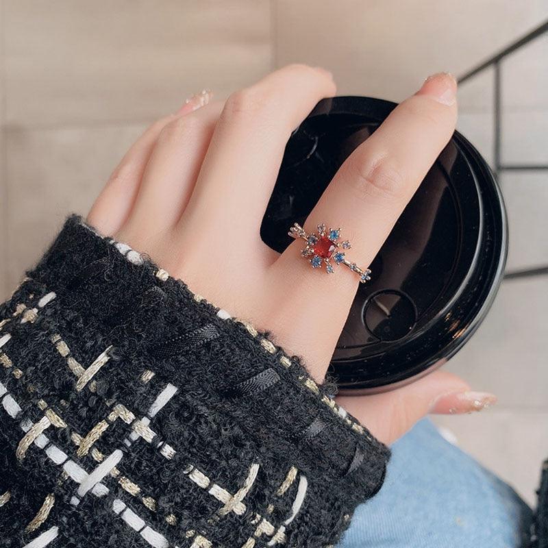 New Delicate Zircon Rings Micro-inlaid Crystal Elegant Flowers Heart Rings For Women Adjustable Opening Rings Party Jewelry - YOURISHOP.COM