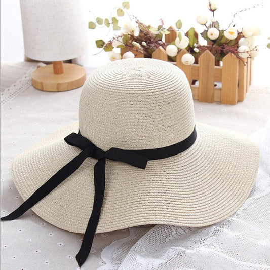 simple Foldable Wide Brim Floppy Girls Straw Hat Sun Hat Beach Women Summer Hat UV Protect Travel Cap Lady Cap Female - YOURISHOP.COM