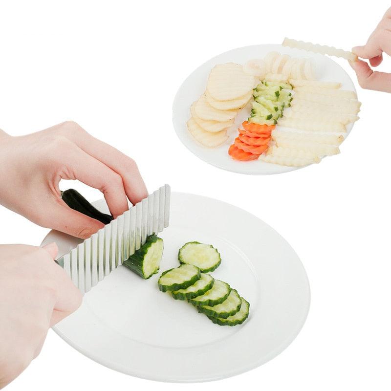 Stainless Steel Potato Chip Slicer Dough Vegetable Fruit Crinkle Wavy  Slicer Knife Potato Cutter Chopper French Fry Maker Tool