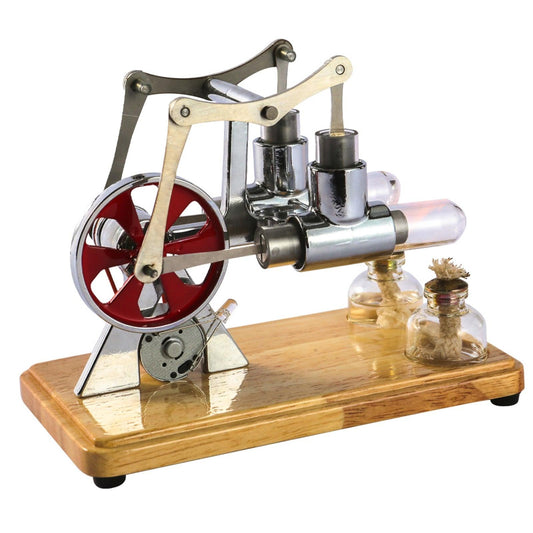 Stirling Engine Kit Hot Air Motor Model Physical Dual Engine Generator Model with LED Light Flywheel Design Science Experiment - YOURISHOP.COM