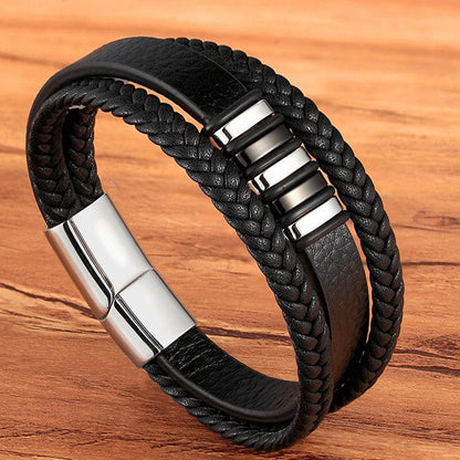 TYO Fashion Stainless Steel Charm Magnetic Black Men Bracelet Leather Genuine Braided Punk Rock Bangles Jewelry Accessories - YOURISHOP.COM