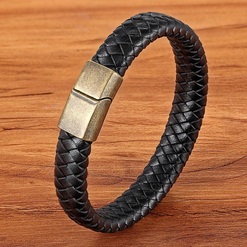 TYO Fashion Stainless Steel Charm Magnetic Black Men Bracelet Leather Genuine Braided Punk Rock Bangles Jewelry Accessories - YOURISHOP.COM