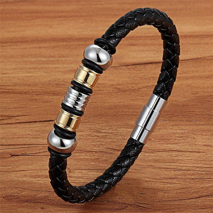 TYO Fashion Stainless Steel Charm Magnetic Black Men Bracelet Leather Genuine Braided Punk Rock Bangles Jewelry Accessories - YOURISHOP.COM