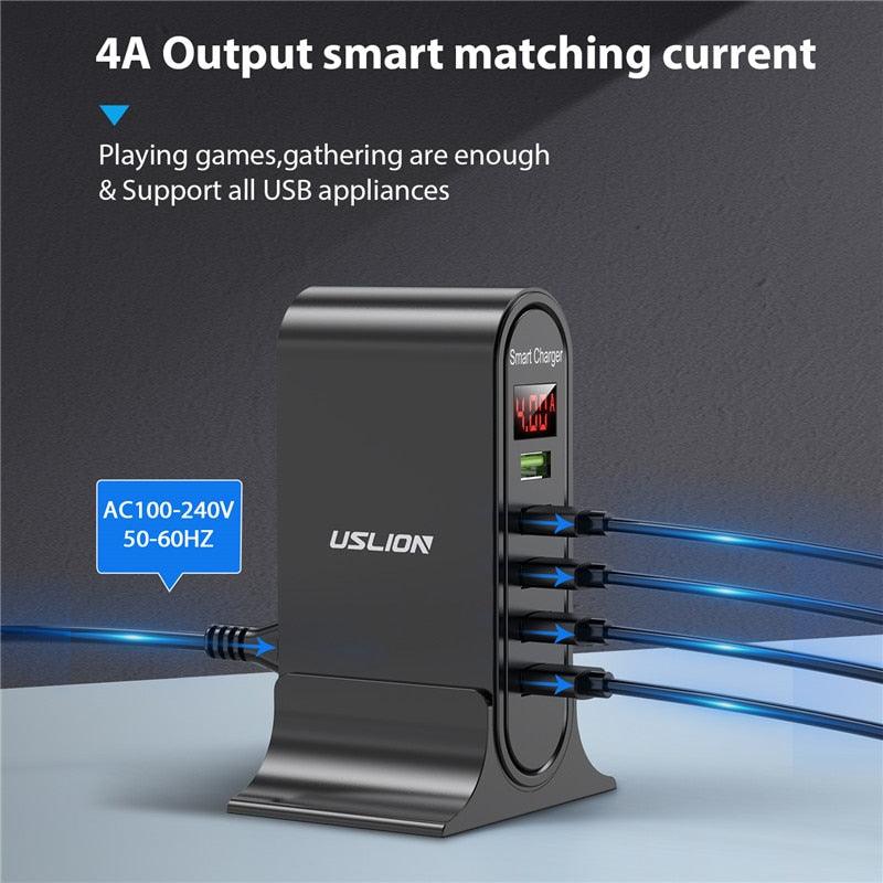 USLION 5 Port USB Charger For Xiaomi LED Display Multi USB Charging Station Universal Phone Desktop Wall Home EU US UK Plug - YOURISHOP.COM