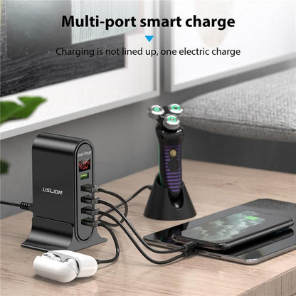 USLION 5 Port USB Charger For Xiaomi LED Display Multi USB Charging Station Universal Phone Desktop Wall Home EU US UK Plug - YOURISHOP.COM