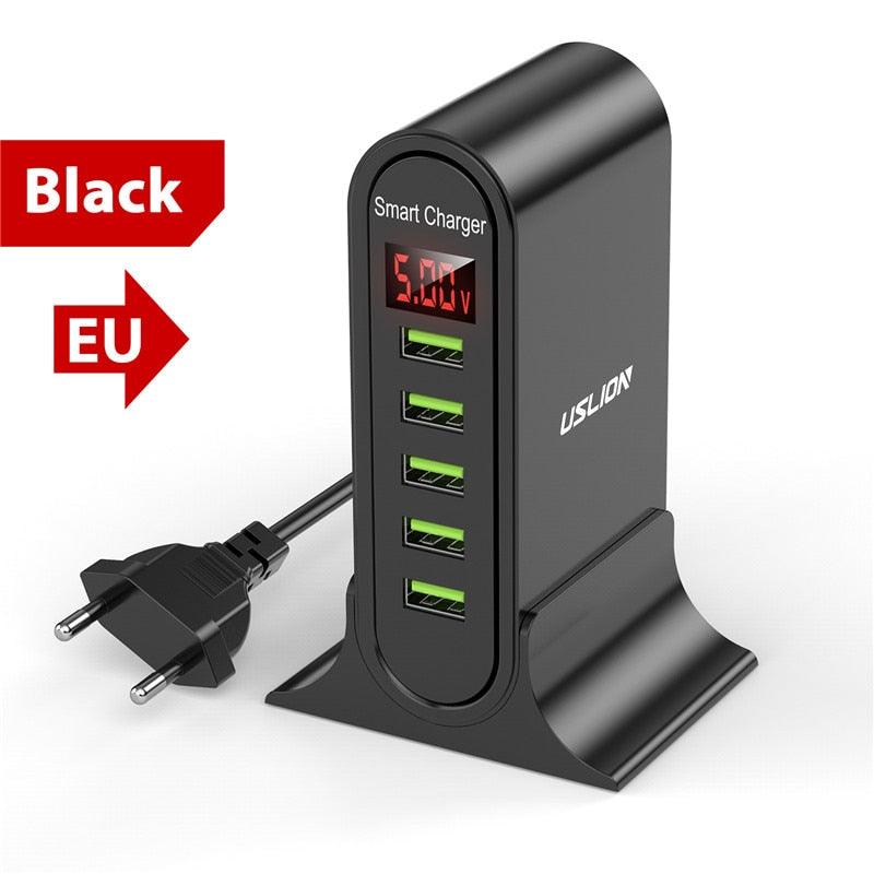 USLION 5 Port USB Charger For Xiaomi LED Display Multi USB Charging Station Universal Phone Desktop Wall Home EU US UK Plug - YOURISHOP.COM