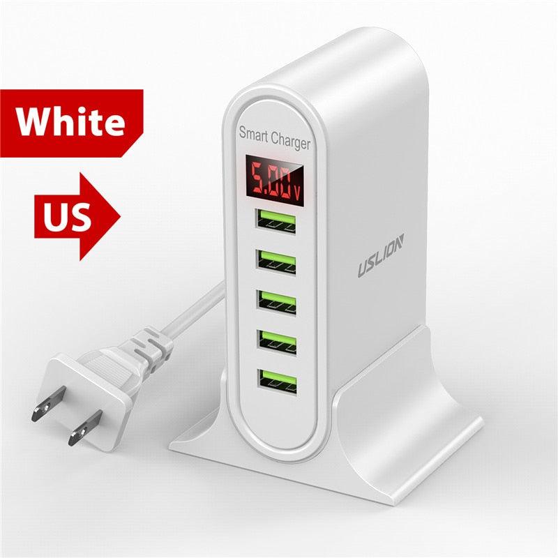 USLION 5 Port USB Charger For Xiaomi LED Display Multi USB Charging Station Universal Phone Desktop Wall Home EU US UK Plug - YOURISHOP.COM