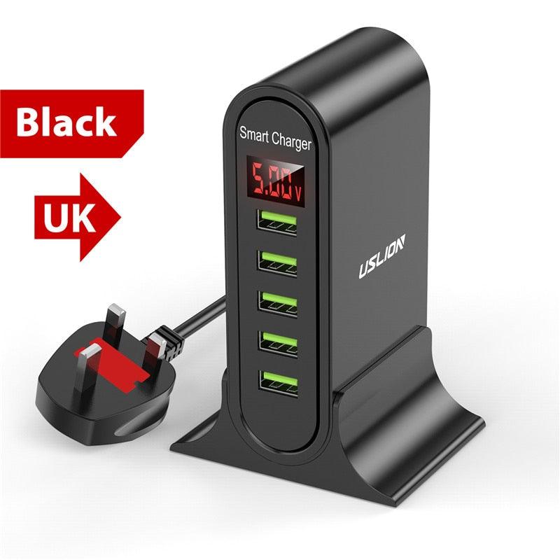 USLION 5 Port USB Charger For Xiaomi LED Display Multi USB Charging Station Universal Phone Desktop Wall Home EU US UK Plug - YOURISHOP.COM