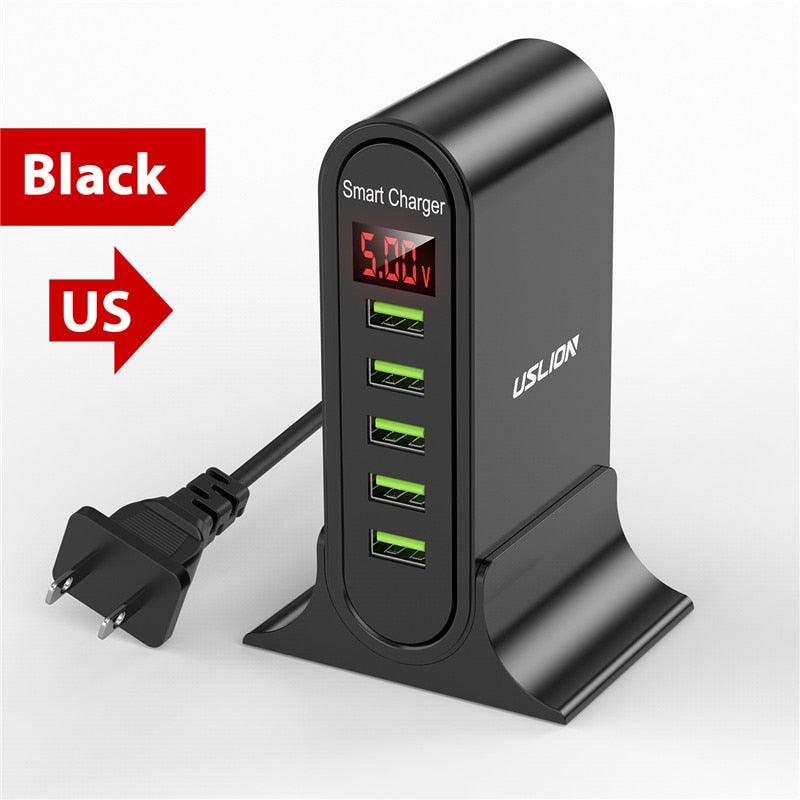 USLION 5 Port USB Charger For Xiaomi LED Display Multi USB Charging Station Universal Phone Desktop Wall Home EU US UK Plug - YOURISHOP.COM