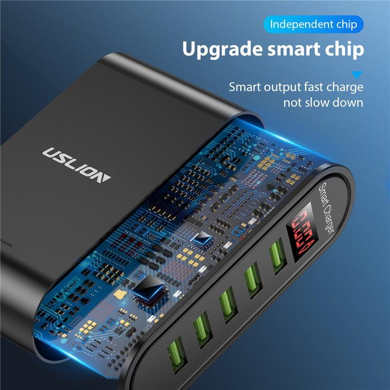 USLION 5 Port USB Charger For Xiaomi LED Display Multi USB Charging Station Universal Phone Desktop Wall Home EU US UK Plug - YOURISHOP.COM