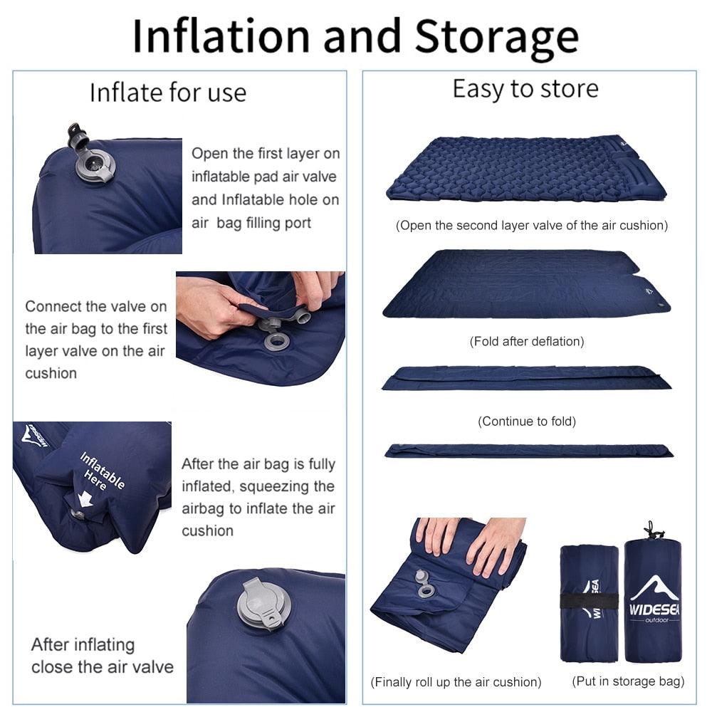 widesea camping Double Inflatable Mattress Outdoor Sleeping Pad Bed Ultralight Folding Travel Air Mat Cushion Moistureproof - YOURISHOP.COM