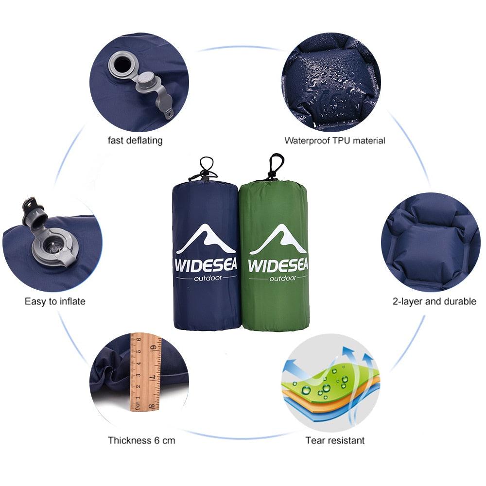 widesea camping Double Inflatable Mattress Outdoor Sleeping Pad Bed Ultralight Folding Travel Air Mat Cushion Moistureproof - YOURISHOP.COM