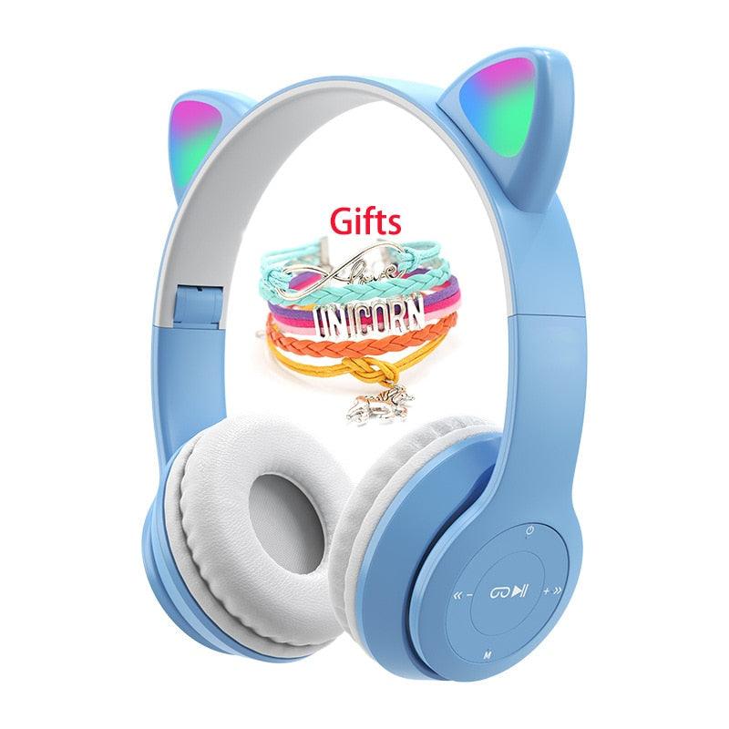 Wireless Headphones Cat Ear with Mic Blue-tooth Glow Light Stereo Bass Helmets Children Gamer Girl Gifts PC Phone Gaming Headset - YOURISHOP.COM